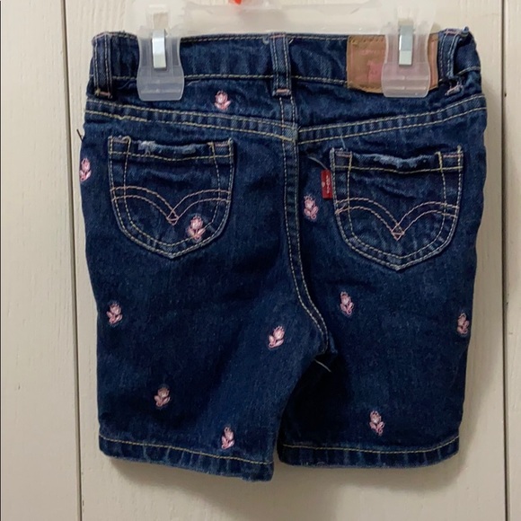 Levi’s Dark Blue Distressed Flowered Denim Shorts - Picture 5 of 7